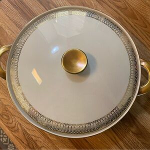 Vintage German Serving Dish, gold trim with lid and handles